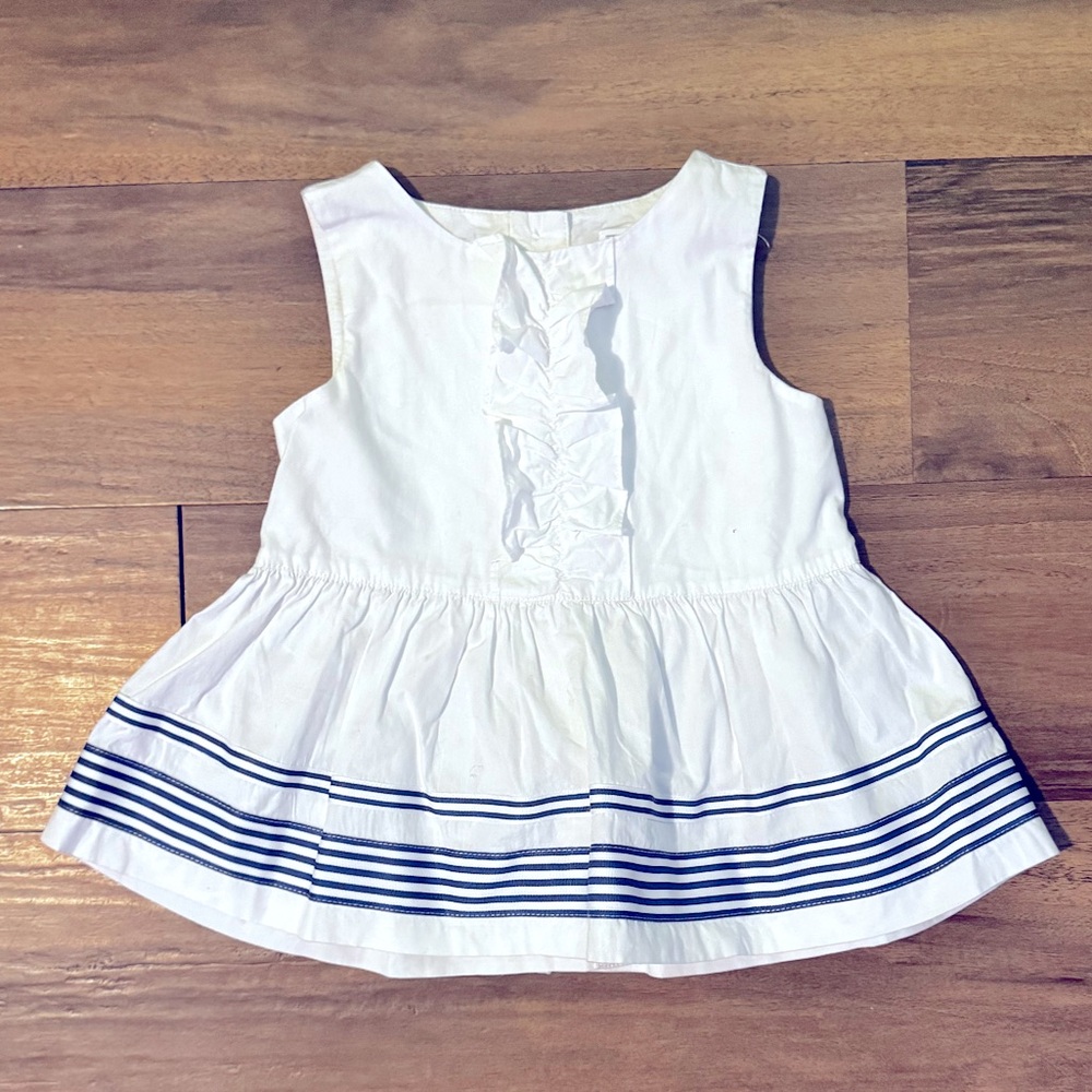 Janie and Jack Todler Girls White Peplum Top with Navy Stripe Accents Size 3T